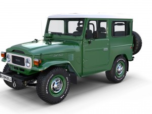 toyota land cruiser fj 40 green with interior and chassis 3D Модель