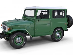 toyota land cruiser fj 40 green with interior and chassis 3D Model