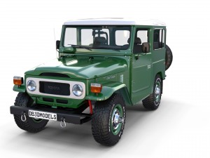 toyota land cruiser fj 40 green with interior and chassis 3D Модель