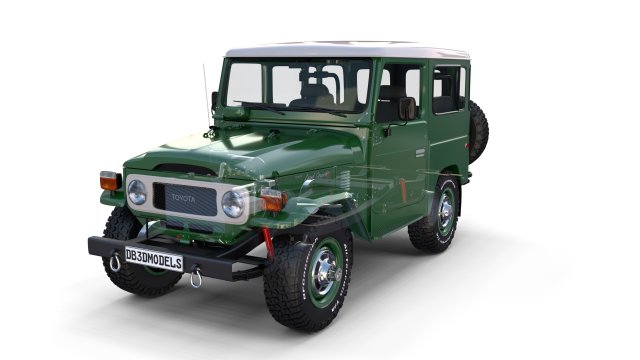 toyota land cruiser fj 40 green with interior and chassis 3D Модель .c4d .max .obj .3ds .fbx .stl .blend 