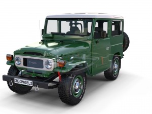 toyota land cruiser fj 40 green with interior and chassis 3D Model