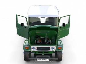 toyota land cruiser fj 40 green with interior and chassis 3D Модель