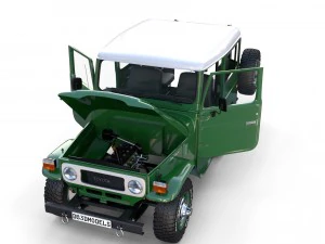 toyota land cruiser fj 40 green with interior and chassis 3D Model
