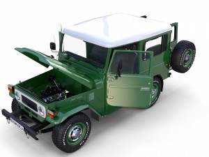 toyota land cruiser fj 40 green with interior and chassis 3D Модель