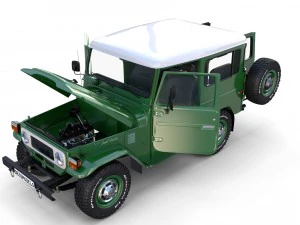 toyota land cruiser fj 40 green with interior and chassis 3D Model