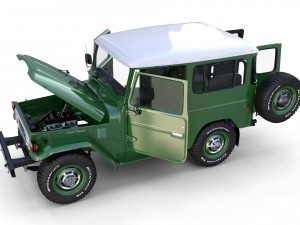 toyota land cruiser fj 40 green with interior and chassis 3D Модель