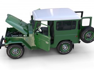 toyota land cruiser fj 40 green with interior and chassis 3D Модель
