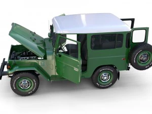 toyota land cruiser fj 40 green with interior and chassis 3D Model
