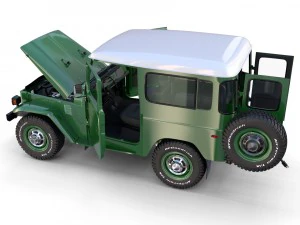 toyota land cruiser fj 40 green with interior and chassis 3D Model