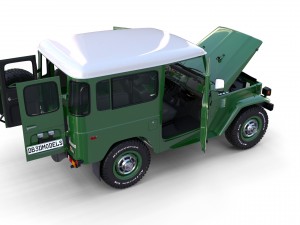 toyota land cruiser fj 40 green with interior and chassis 3D Модель