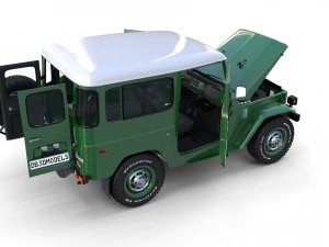 toyota land cruiser fj 40 green with interior and chassis 3D Model