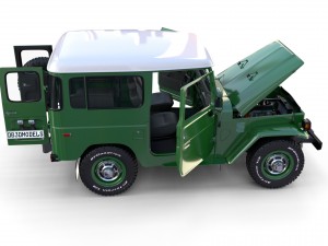 toyota land cruiser fj 40 green with interior and chassis 3D Модель