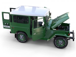 toyota land cruiser fj 40 green with interior and chassis 3D Модель