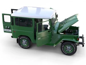 toyota land cruiser fj 40 green with interior and chassis 3D Model