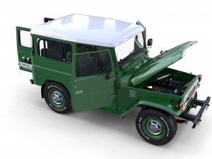 toyota land cruiser fj 40 green with interior and chassis 3D Модель