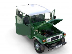 toyota land cruiser fj 40 green with interior and chassis 3D Модель