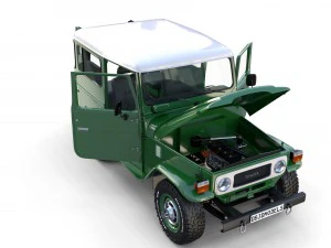 toyota land cruiser fj 40 green with interior and chassis 3D Model