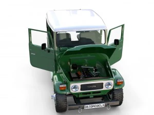 toyota land cruiser fj 40 green with interior and chassis 3D Model