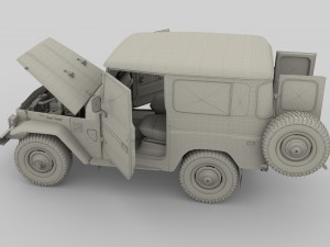 toyota land cruiser fj 40 green with interior and chassis 3D Модель