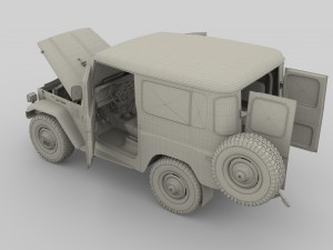 toyota land cruiser fj 40 green with interior and chassis 3D Модель