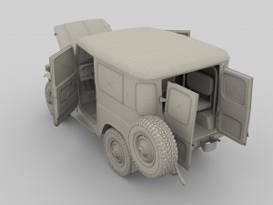 toyota land cruiser fj 40 green with interior and chassis 3D Модель
