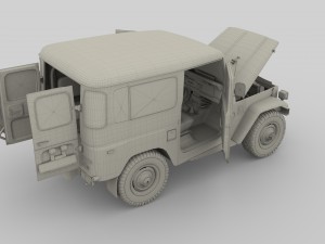 toyota land cruiser fj 40 green with interior and chassis 3D Модель