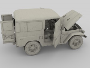 toyota land cruiser fj 40 green with interior and chassis 3D Модель