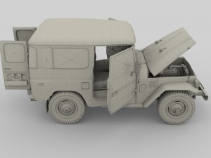 toyota land cruiser fj 40 green with interior and chassis 3D Модель