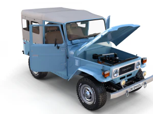 toyota land cruiser fj 40 soft top with interior and chassis 3D Model
