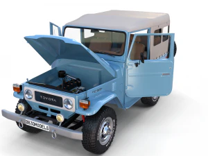 toyota land cruiser fj 40 soft top with interior and chassis 3D Model