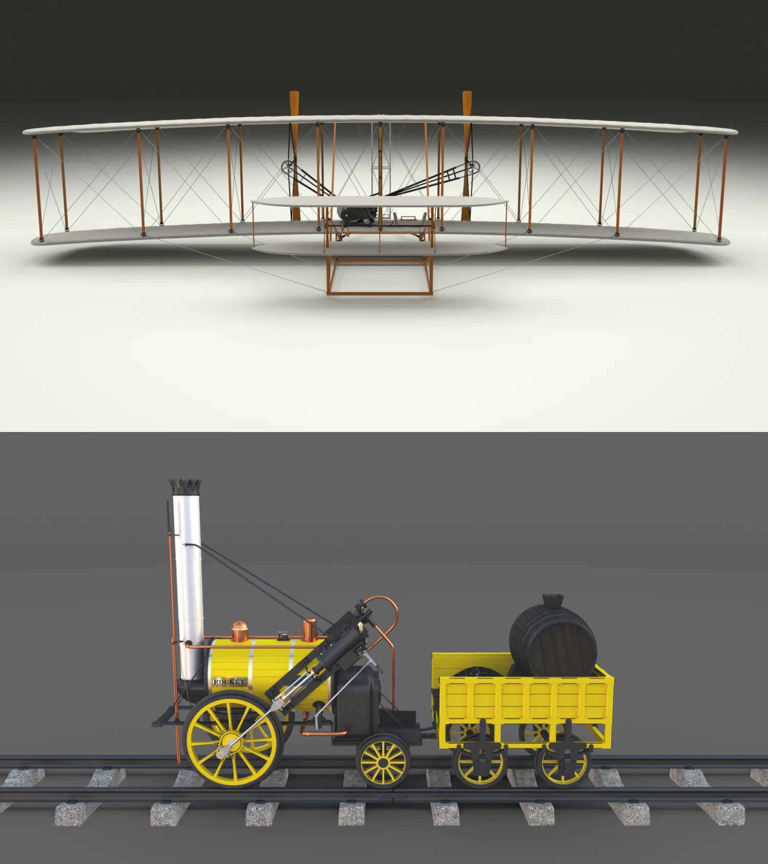 rocket locomotive and wright flyer pack 3D Model .c4d .max .obj .3ds .fbx .stl .blend 