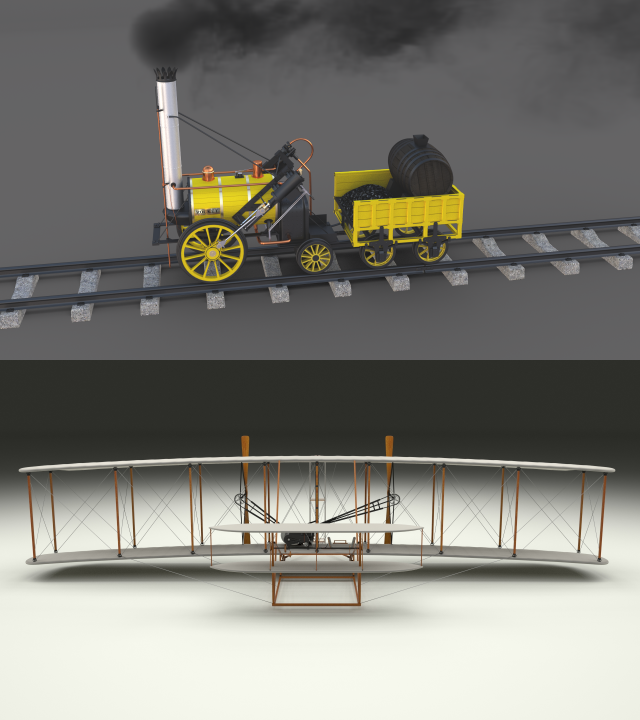 animated rocket locomotive and wright flyer pack Modelo 3D .c4d .max .obj .3ds .fbx .stl .blend 