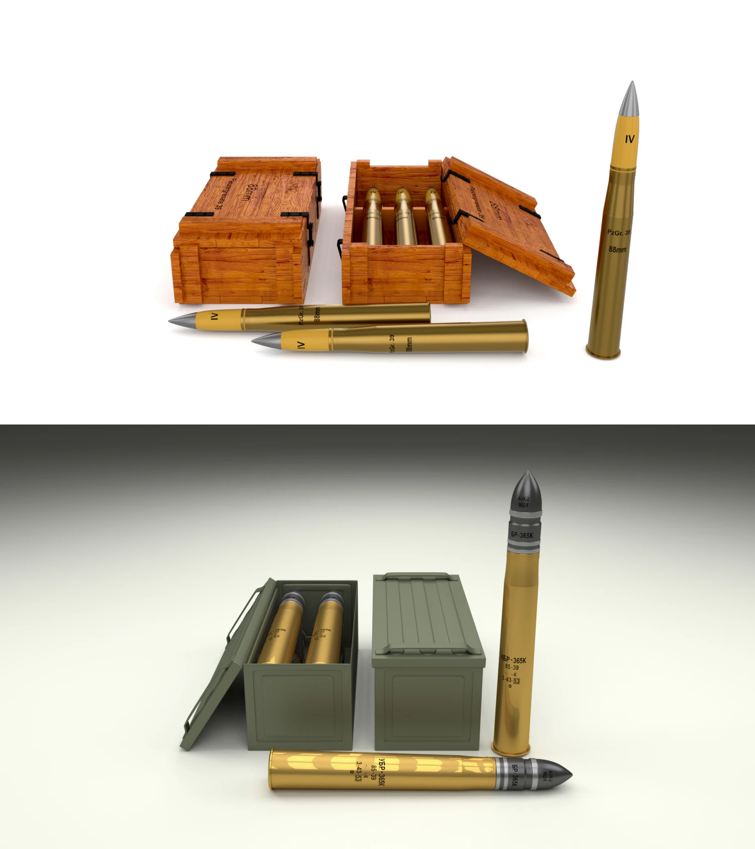 soviet 85mm and german 88mm ammo pack 3D Model .c4d .max .obj .3ds .fbx .stl .blend 