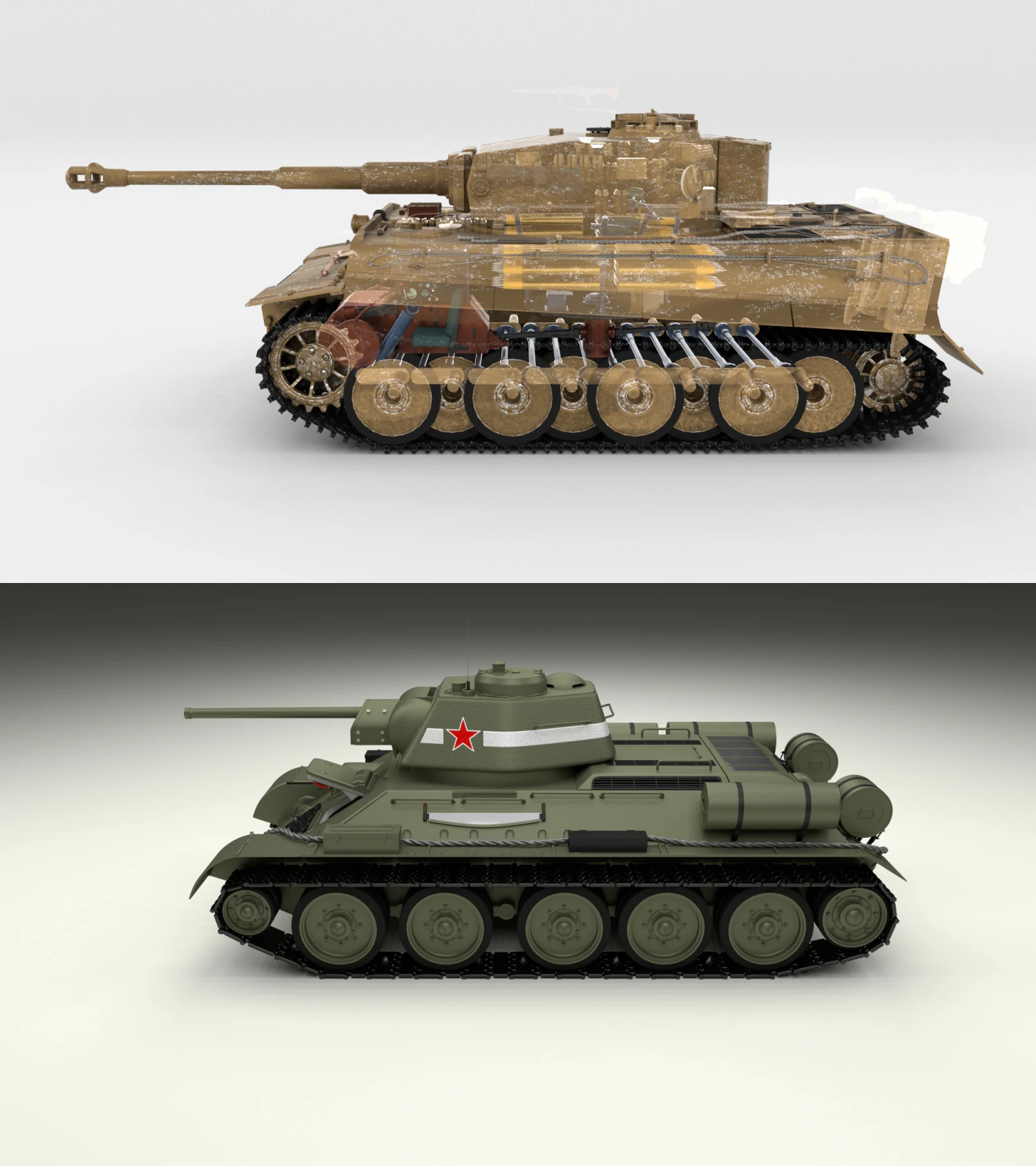 t34-76 tiger tank early pack with interior 3D Model .c4d .max .obj .3ds .fbx .stl .blend 