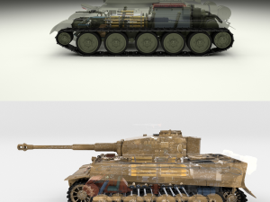 t34-76 tiger tank early pack with interior and engine bay 3D Model