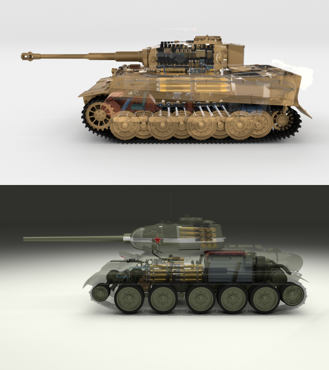 t34-85 tiger tank late pack with interior and engine bay Model 3D .c4d .max .obj .3ds .fbx .stl .blend 