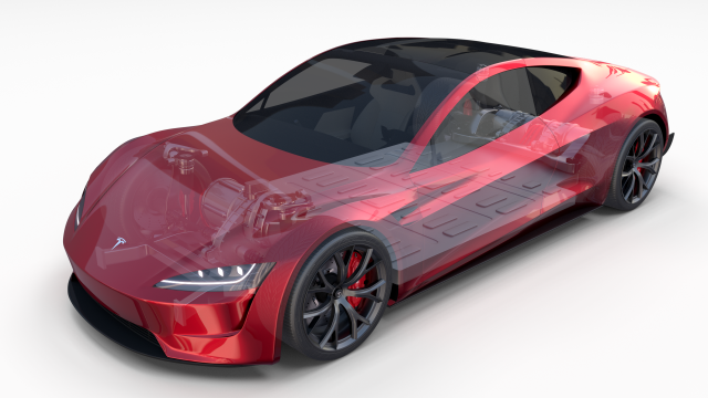 tesla roadster 2020 with interior and chassis Model 3D .c4d .max .obj .3ds .fbx .stl .blend 