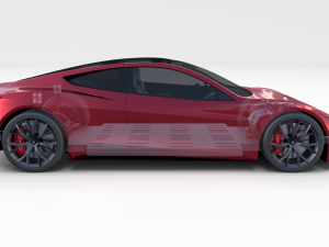 tesla roadster 2020 with interior and chassis Model 3D