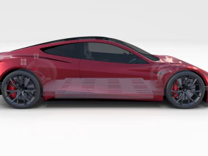 tesla roadster 2020 with interior and chassis 3D Model