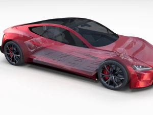tesla roadster 2020 with interior and chassis 3D Model