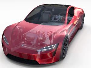tesla roadster 2020 with interior and chassis 3D Model