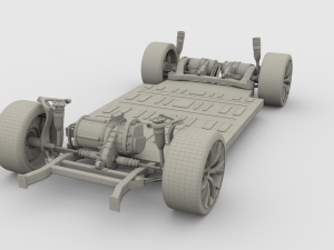 tesla roadster 2020 with interior and chassis Model 3D
