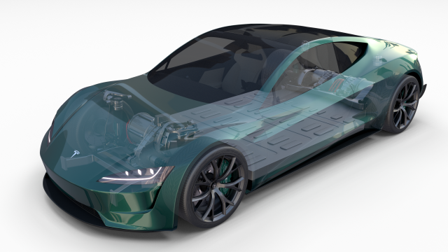 tesla roadster 2020 green with interior and chassis 3D Модель .c4d .max .obj .3ds .fbx .stl .blend 
