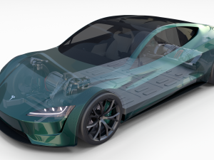 tesla roadster 2020 green with interior and chassis 3D Model