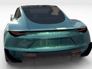 tesla roadster 2020 green with interior and chassis 3D Модель