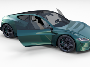 tesla roadster 2020 green with interior and chassis 3D Модель