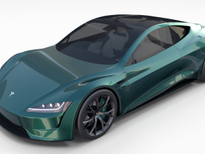 tesla roadster 2020 green with interior and chassis 3D Модель