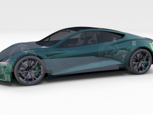 tesla roadster 2020 green with interior and chassis 3D Модель