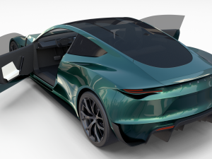 tesla roadster 2020 green with interior and chassis 3D Модель