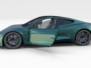 tesla roadster 2020 green with interior and chassis 3D Модель